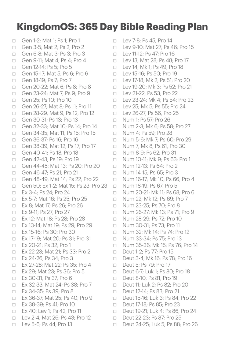 Actual Bible-in-a-year reading plan page